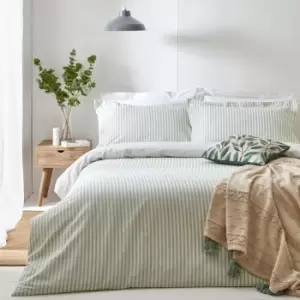 Image of The Linen Yard Hebden Double Duvet Cover Set Cotton Eucalyptus