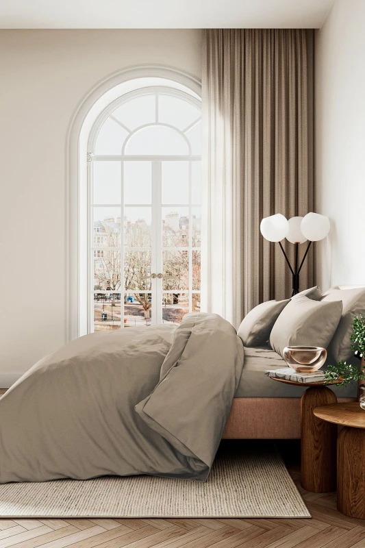 Image of Bedeck of Belfast Cotton Sateen Plain Dye Duvet Cover Set - Brown Brown Double