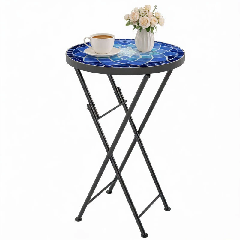 Image of Outsunny Outsunny Mosaic Garden Table, 35.5cm Folding Coffee Table, Navy Blue 5063603131705