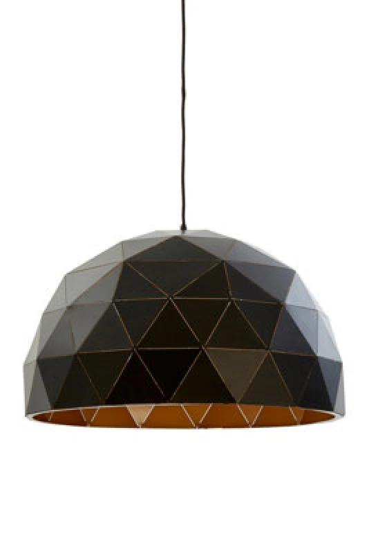 Image of Orsina Large Black & Copper Dome Pendant Light, Matte Black Geometric Hanging Light, Steel Pendant Lamp