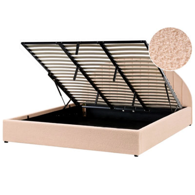 Image of Beliani Ottoman Bed Boucle Chadenet 180 X 200 Cm (Eu Super King) Peach Pink