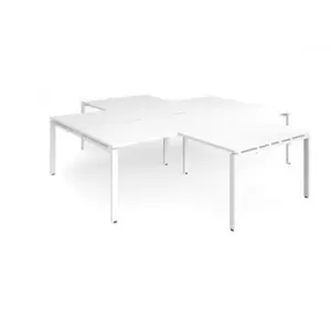 image of Bench Desk 4 Person With Return Desks 2800mm White Tops With White Frames Adapt