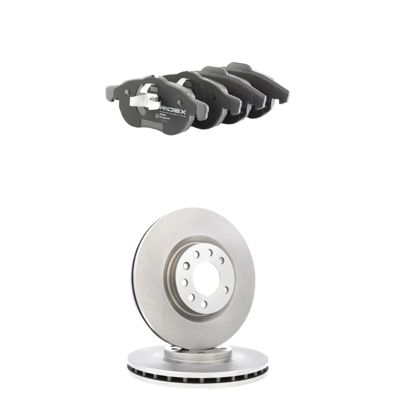 Image of RIDEX 3405B3139 Brake disc and pads set Front Axle, Brake Disc Type: Vented, excl. wear warning contact Low-Metallic Brake Set,disc brakes (3405)
