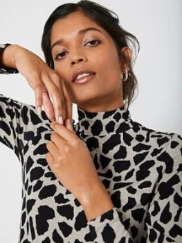 Image of Mint Velvet Mint Velvet Giraffe Print Polo Neck Top, Neutral Size M Women