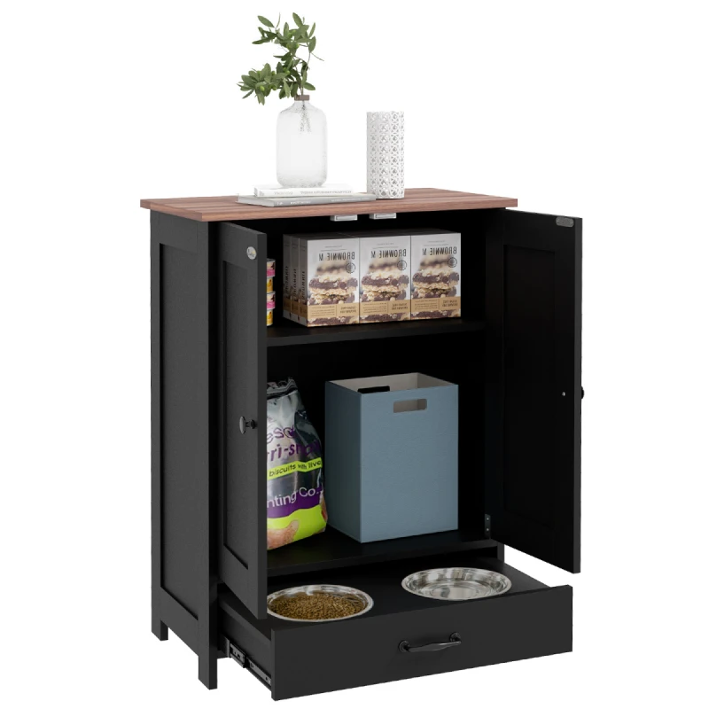 Image of PawHut Dog Feeding Station with Storage, Pet Feeding Station with Dog Bowls, Black D08-059V00BK