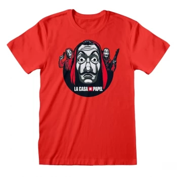 Image of La Casa De Papel - Circle And Logo Unisex Large T-Shirt - Red