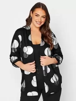 Image of Yours Ladies Foil Circle Printed Cardigan - Black/Silver, Black, Size 16, Women