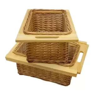 Image of Pull out Wicker Basket Drawer x 2 400mm Kitchen Storage Solution - Brown