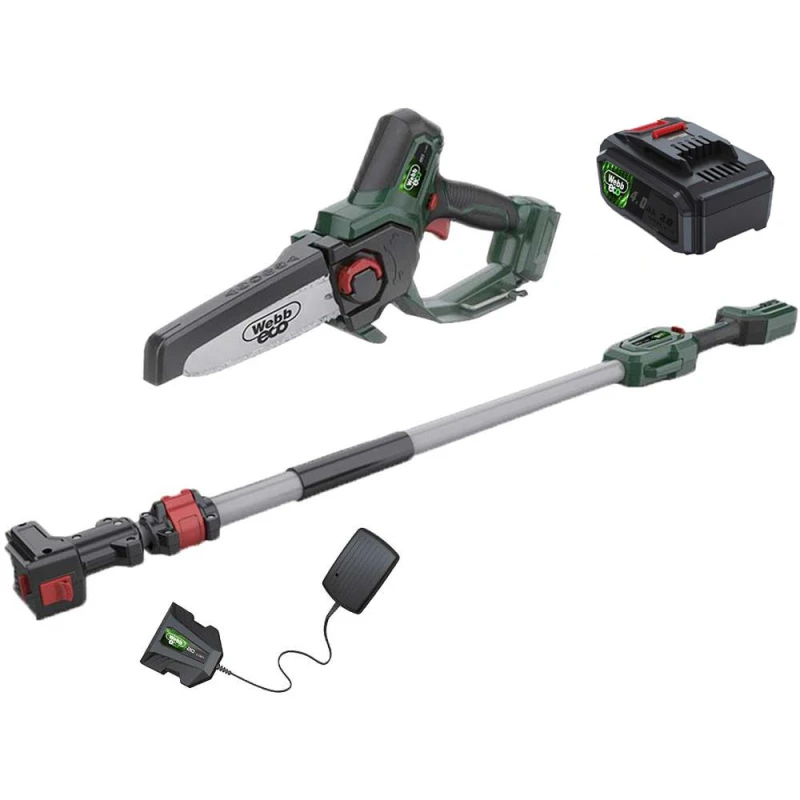 Image of Webb Eco WEV20EXTPS 20v Cordless Pruning Saw 150mm with Extension Pole 1 x 4ah Li-ion Battery Charger WEV20EXTPSB4