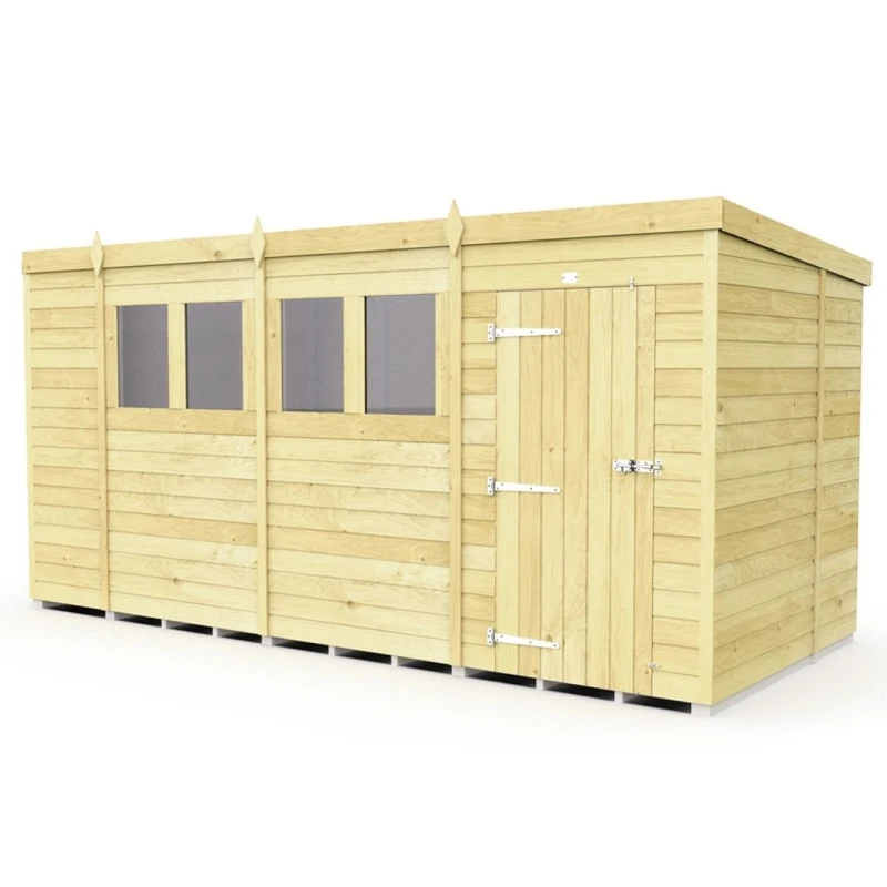 Image of Buttercup Farm 15 x 7 Feet Pent Shed - Single Door W/ Windows - L214 x W454 x H201cm in Brown Brown Unisex