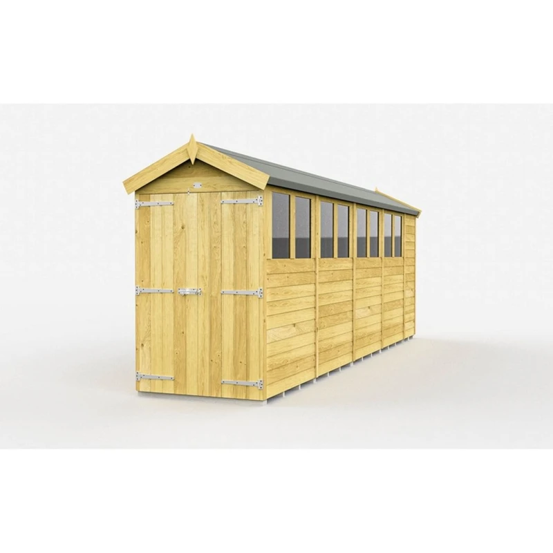Image of Buttercup Farm 4 x 19 Feet Apex Shed - Double Door W/ Windows - L560 x W118 x H217cm in Brown Brown Unisex