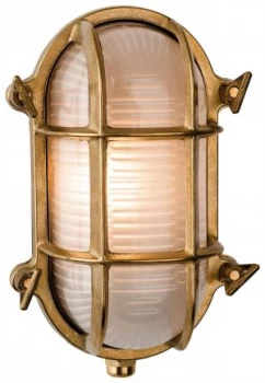 Image of 1 Light Outdoor Bulkhead Wall, Flush Light Brass, Frosted Glass IP64, E27
