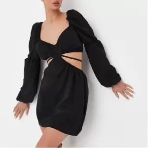 Missguided Puff Sleeve Cut Out Mini Dress - Black