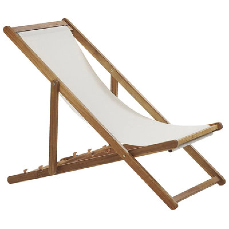 Image of Beliani Folding Deck Chair Anzio With Replacement Fabrics Acacia Wood Light Brown