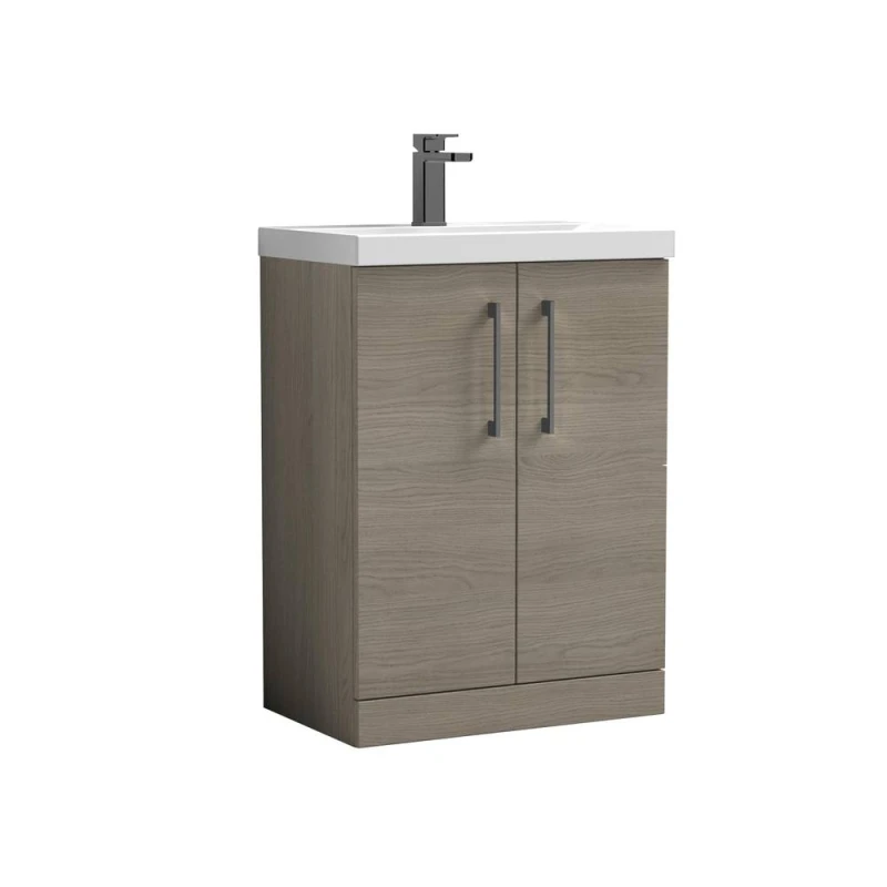 Image of BALTERLEY Balterley Level Contemporary Bathroom Floor Standing 2-Door Vanity & Mid-Edge Basin, Solace Oak, 600mm BALARN2503AH716