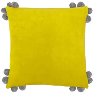 Image of Hoola Pom-Pom Cushion Yellow/Grey, Yellow/Grey / 45 x 45cm / Polyester Filled