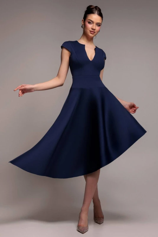 Image of Goddiva Womens Cap Sleeve Skater High Low Midi Dress in Navy Size: 8 Navy Female 8