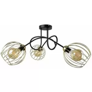 image of Keter Mig Multi Arm Semi Flush Ceiling Light Black, Gold, 70cm, 3x E27