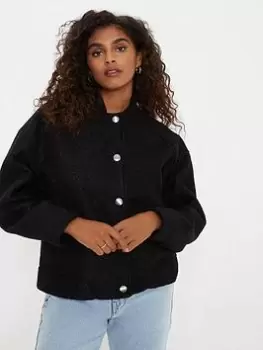 Image of Dorothy Perkins Boucle Bomber Jacket - Black Size M Women
