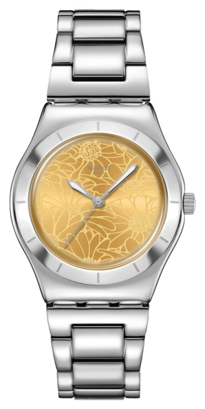 Image of Swatch YLS236G PETAL SWIRL (33mm) Yellow Floral Patterned Watch
