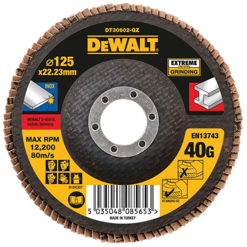 Image of DEWALT Dt30612-Qz Extreme Metal Flap Disc 125 X 22.2mm X 60G Dewdt30612Qz