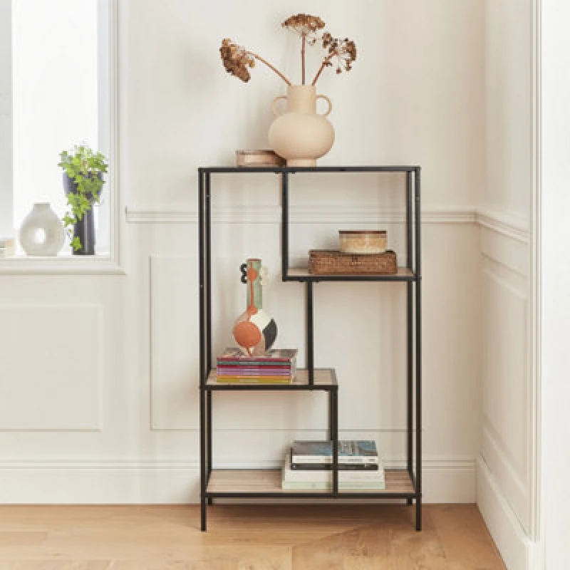 Image of sweeek 4-level Industrial Bookshelf In Metal And Wood Effect Light Brown