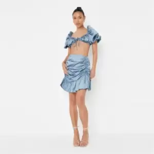 Missguided Ruched Side Mini Skirt Satin - Blue