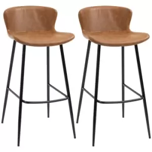 Image of HOMCOM Bar Stools Set of 2, PU Leather Upholstered Bar Chairs, Kitchen Stools with Backs and Steel Legs for Dining Room, Brown