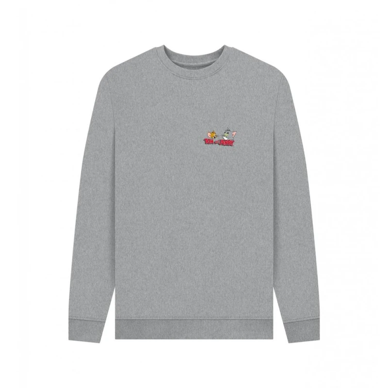 Image of Tom & Jerry Mens Classic Faces Sweatshirt in Light Grey Size: Small Light Grey Male S