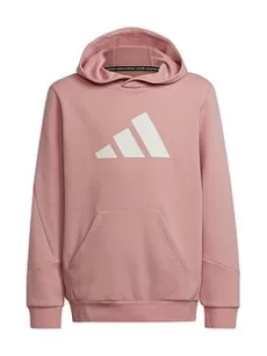 Image of Boys, Adidas Older Kids Unisex 3bar Overhead Hood, Pink/White, Size 11-12 Years