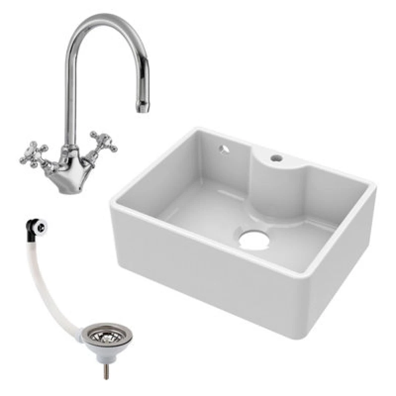 Image of Balterley Fireclay 1 Bowl Butler Sink OverflowTap Waste 595mm White