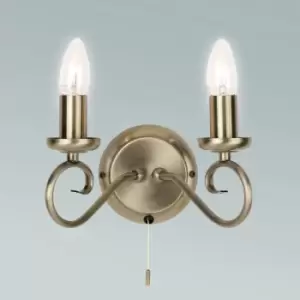 image of Gallery Interiors Trafford 2 Wall Light / Antique Brass