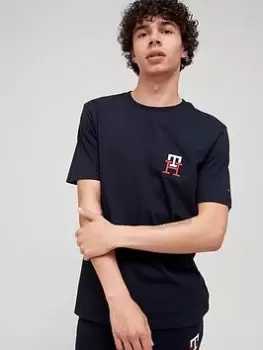 Image of Tommy Hilfiger Essential Monogram T-Shirt - Desert Sky Navy , Desert Sky Navy, Size 2XL, Men