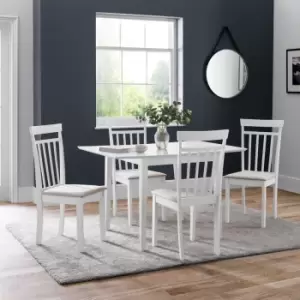 image of Julian Bowen Set Of Rufford White Extending Dining Table And 4 Coast White Chairs