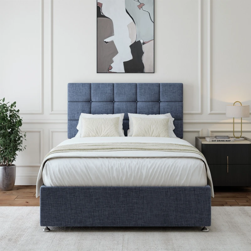 Image of Bedmaster Bedmaster Linen Divan Base And Square Headboard in Black Size: Small Single Black Small Single Unisex 9509221899963