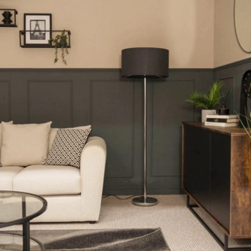 Image of ValueLights Charlie Chrome Floor Lamp With Large Charcoal Shade Silver