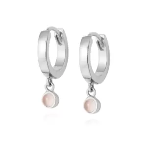 Image of Daisy London 925 Sterling Silver Rose Quartz Healing Huggie Hoops Sterling Silver