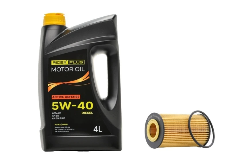 Image of RIDEX PLUS 100908O0098P Oil change kit (oil filter + engine oil) Oil change kit (oil filter + engine oil) (100908)