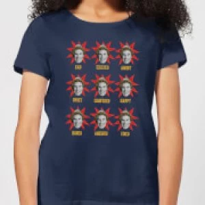 image of Elf Faces Womens Christmas T-Shirt - Navy - L