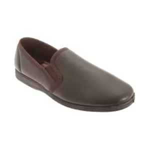 Sleepers Mens Hadley Softie Leather Twin Gusset Slippers (10 UK) (Dark Brown)