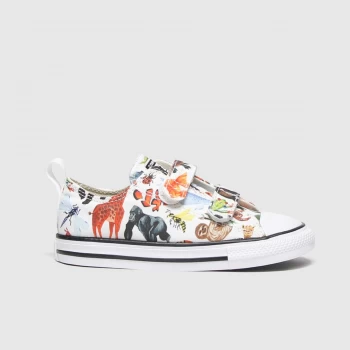 Image of Converse Ctas Ox 2v Science Class Animal Print Infant Trainer, White/Black, Size 4