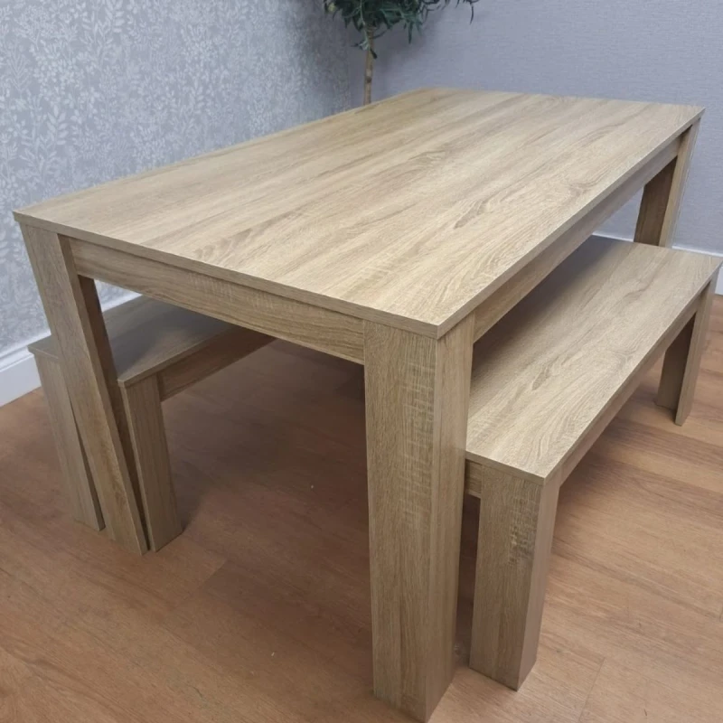 Image of KOSY KOALA Dining Table With 2 Bench, Dining Room Table Set for 4 Gold