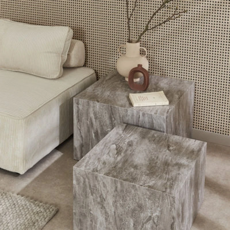 Image of Sweeek - Pair Of Square Coffee Tables With Marble Effect Paros Grey 58X58X40 Cm