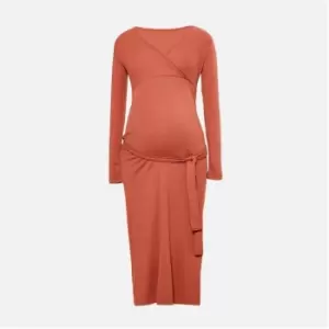 image of Missguided Rib Wrap Maternity Midaxi Dress - Brown