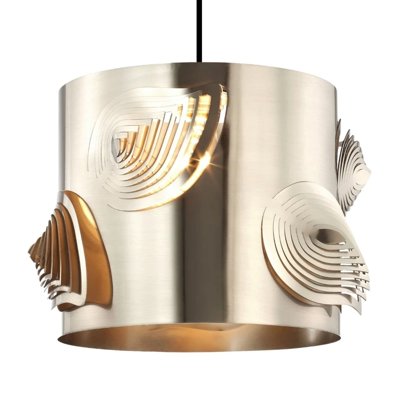 Image of Happy Homewares Modern Solid Metal Easy Fit Pendant Shade with Laser Cut Leaves in Metallic Silver Metallic Silver Unisex