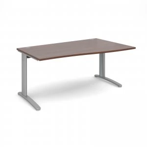 image of TR10 Right Hand Wave Desk 1600mm - Silver Frame Walnut Top