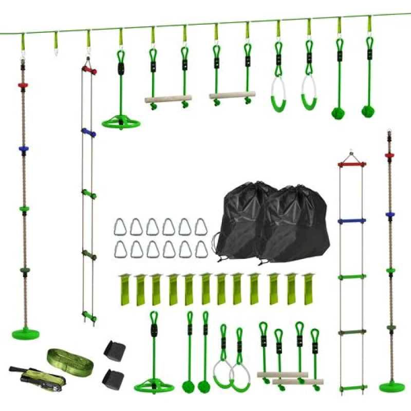 Image of AIYAPLAY Obstacle Course for Kids with 10PCs Slackline Kit, Green Green