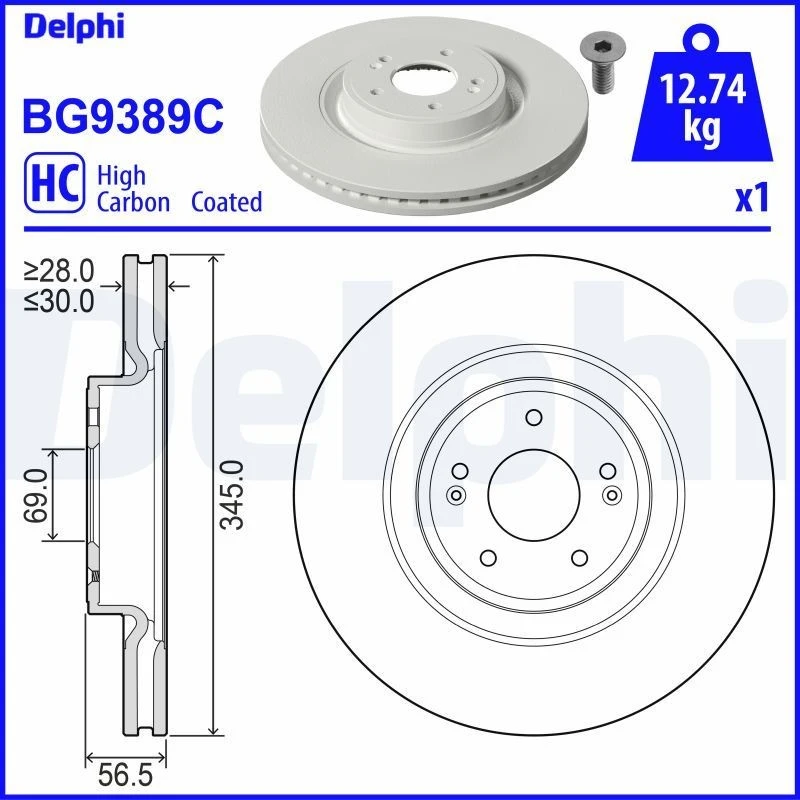 Image of DELPHI Brake disc DELPHI BG9389C