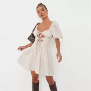 image of Missguided Cotton Cut Out Mini Dress - Cream