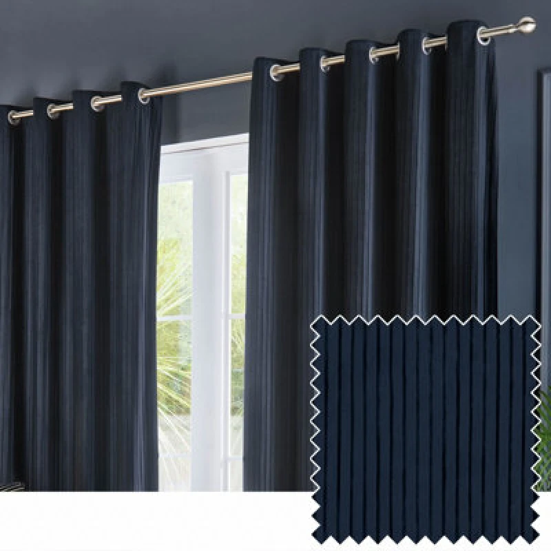 Image of Paoletti Paoletti Corinthian Velvet Room Darkening Eyelet Curtains in Dark Blue Size: 229cm width x 229cm drop Dark Blue 229cm width x 229cm drop Un